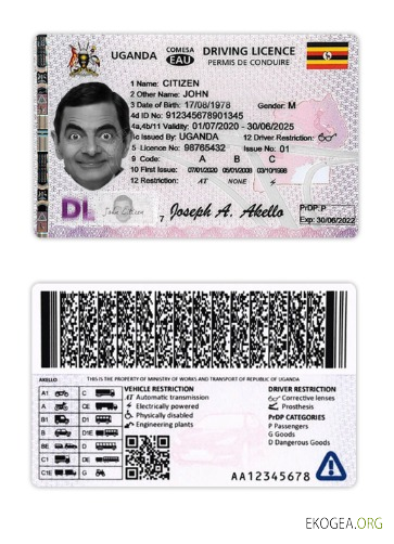 Uganda Driving license 2020 present template